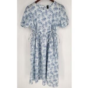 Dazy Blue Floral Textured Midi Dress Prarie Cottagecore Lagenlook Women's L